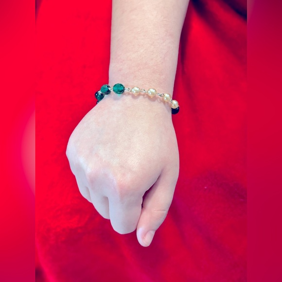 🆕Teal Swarovski Faucet Crystals Family Symbolic Antique Glass Pearls Bracelet - Picture 9 of 16